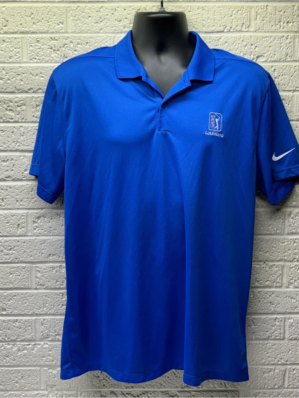 NIKE Sz L Blue Dri-Fit TPC Louisiana PGA Golf Short Sleeve Polo Shirt ⛳ • EX‼